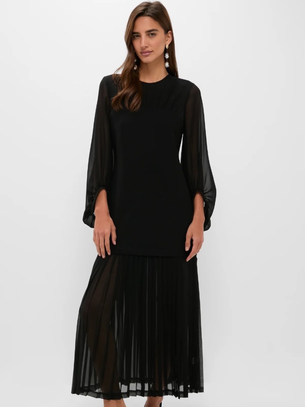 TUCKERNUCK Black Chiffon Pleated Lorraine Dress